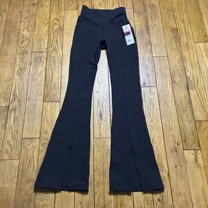 POP Fit Black Flare Leggings High Waisted Split Hem Yoga Pants Side Pockets XS